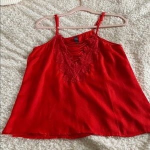 red tanktop with lace & tie up detail in the front